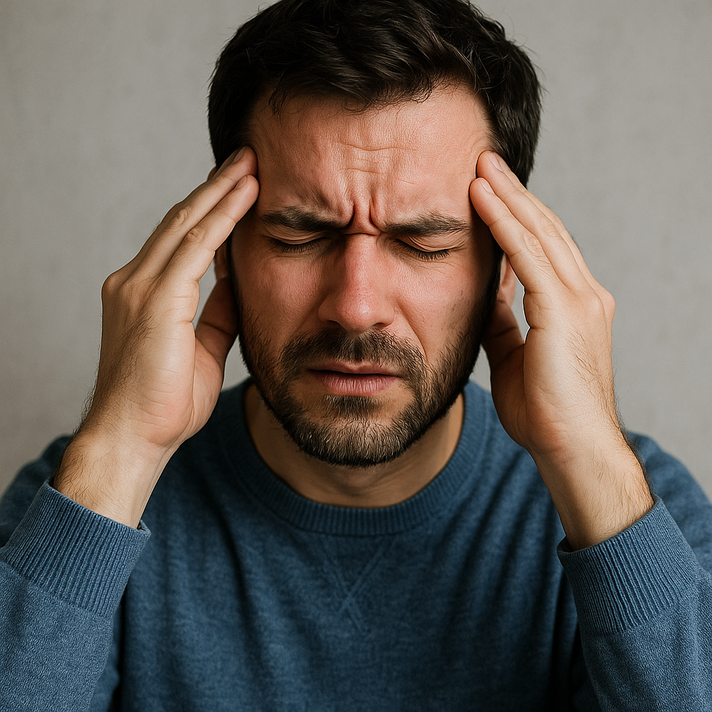 Man met hoofdpijn en stress